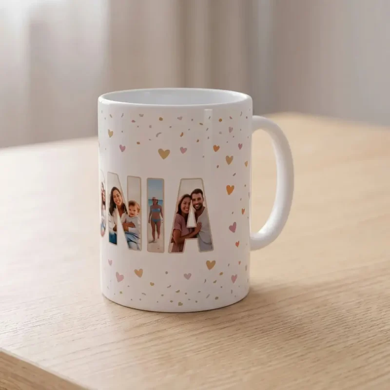 Regalo original taza de cerámica con fotos en las letras