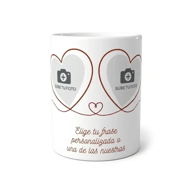 Taza con foto y texto con plantilla de corazones para personalizar